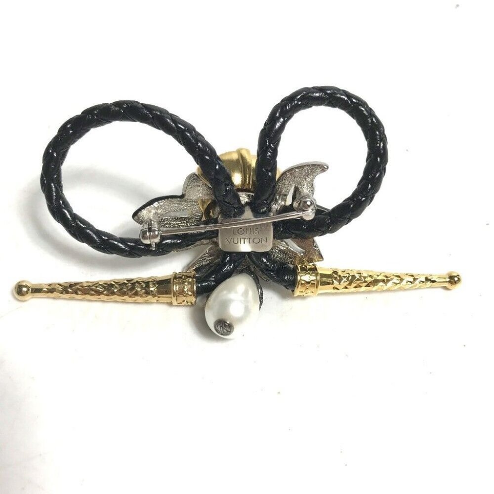 Auth LOUIS VUITTON MP2197 Accessories Faux Pearl Fleur Bijoux Rhinestone Brooch - Picture 6 of 7